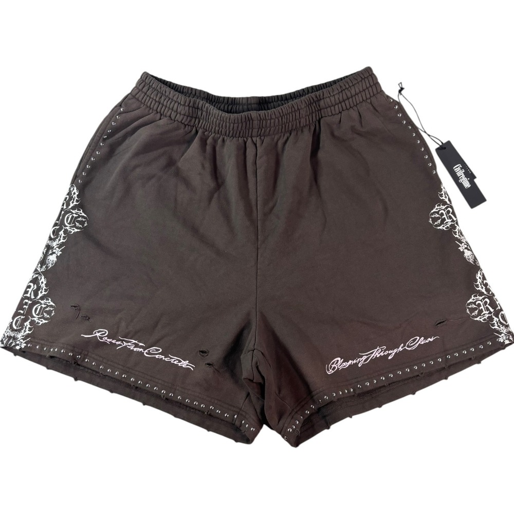 Civil Regime Sweatshorts Mens 3XL Brown Roses From Concrete Beaded French Terry